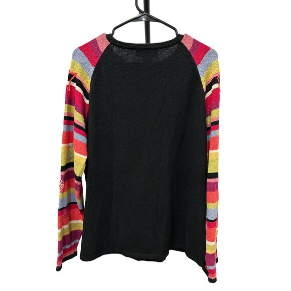 Susan Bristol XL Festive Santa Knit Sweater Colorful Striped Sleeves Pom Accent - Picture 2 of 8